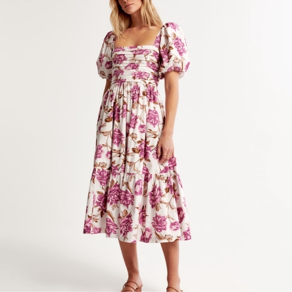 ABERCROMBIE Emerson Floral Poplin Puff Sleeves Midi Dress sz M medium!
